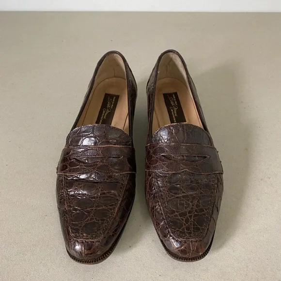 Sesto Meucci Brown Crocodile Loafers - Picture 1 of 5